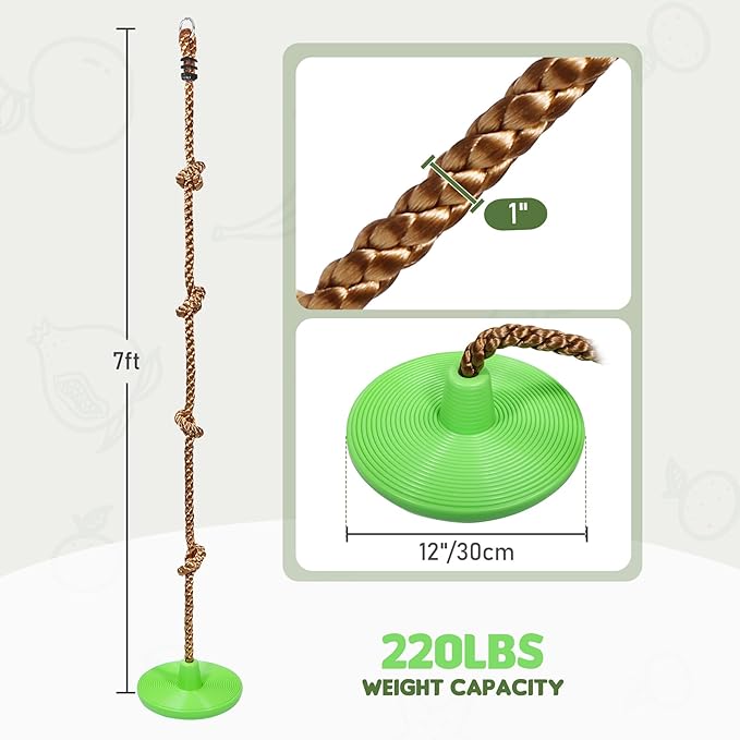 REDCAMP Climbing Rope Swings for Trees, Heavy Duty Plastic Disc Swing Seat for Kids and Adults with Hanging Strap, Green