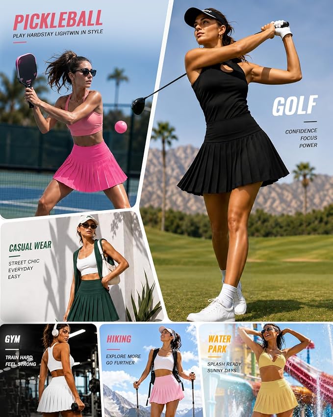 Pleated Tennis Skirt for Women with Pockets Shorts High Waisted Athletic Golf Skort for Workout Pickleball