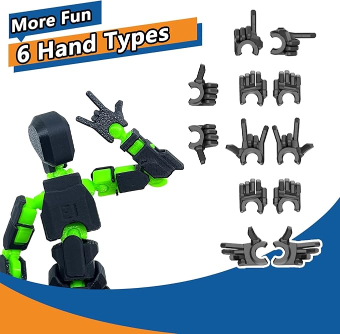 Assembled Lucky 13 Action Figures, Titan 13 Action Figure,3D Printed T13 Action Figure Multi-Jointed Movable, Dummy Hand Painted Figure, Desktop Decorations Game Gifts, (Black-Green)
