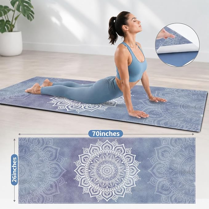 Yoga Mat Towel, Hot Yoga Non Slip with 4 Corner Pockets, 70 x 26 in | Soft Absorbent Microfiber With Four Corner Pockets, Fits Over Yoga Mats For Hot Yoga, Pilates, Gym, And Travel