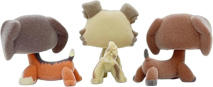 3pcs/Set Custom Flocked Pet Shop Toys Short Hair Cat Kitten Collie Great Dane Cocker Spaniel Dachshund Puppy Dog OOAK Compatible with LPS (#675 and 2210 and 640)