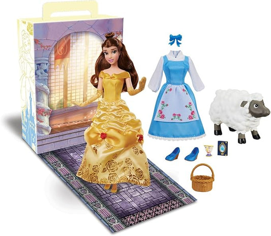 Disney Store Girl's Princess Story Doll (Belle from Beauty and The Beast) 11 Inches, Includes Coloring Book, Additional Dress Princess Doll in Classic Outfit Princess Toys