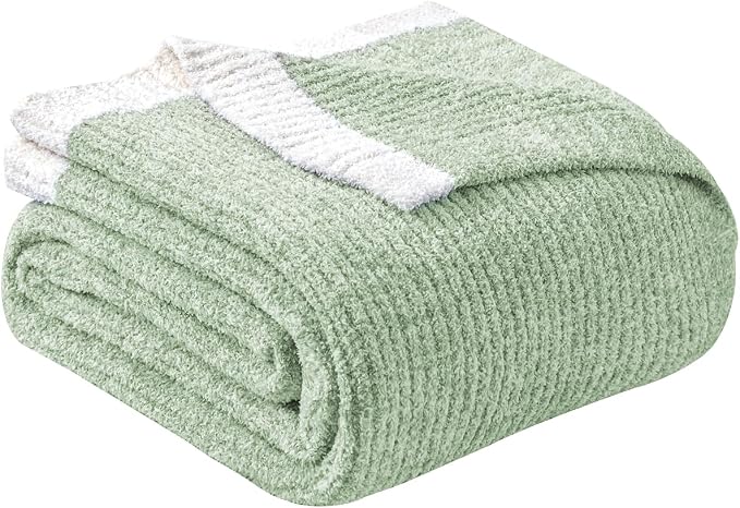 MH MYLUNE HOME Ultra Soft Ribbed Throw Blanket Plush, Green, 50"x60" | Reversible Fleece Throw Blanket, Comfy Fluffy Fuzzy Plush Blanket Throws for Couch Sofa Bed, Cozy Blankets for Women Gift
