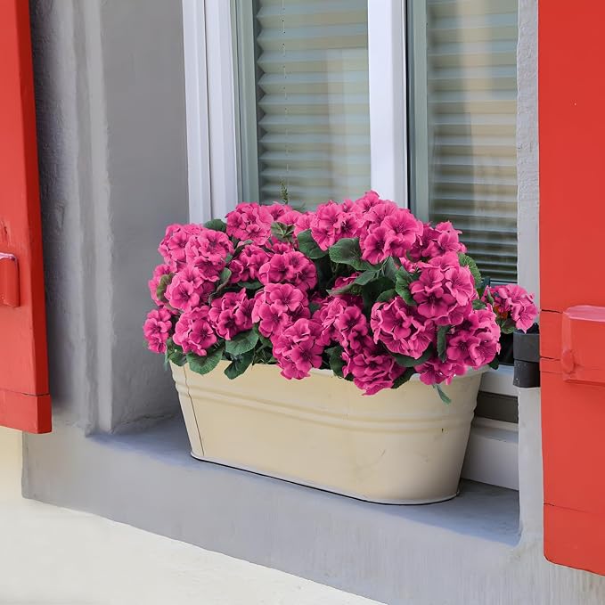 Hananona 12 Pcs Artificial Geranium Flowers for Outdoors Geranium Silk Flowers Outdoor UV Resistant Garden Plants Faux Flowers for Home Kitchen Table Centerpieces Decor (12, Rose Red)