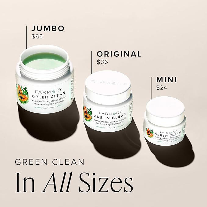 Farmacy Makeup Remover Cleansing Balm - Green Clean Waterproof Makeup Remover Balm + Oil Cleanser for Face - Gently Melts Make Up + SPF - Hydrates + Softens Skin with Super Greens + Papaya (12ml)