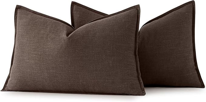 MIULEE Decorative Linen Lumbar Pillow Covers 12x20 Inch Reddish Brown | Boho Farmhouse Neutral Couch Throw Pillows for Bed, Pack of 2 Accent Modern Pillowcases, Sofa Livingroom Home Decor