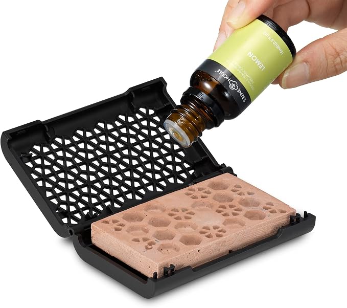 Serene House Puccini Lava Rock Essential Oil Aromatherapy Car Vent Clip – Portable or Tabletop Usage for Convenient Scent-Based Stress Relief and Relaxation - Black