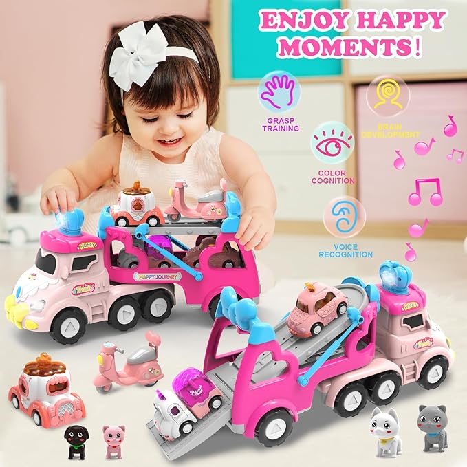Toys for 2 Year Old Girl,Transport Carrier Truck Princess Car Toys for Toddlers 1-3,1 2 3 4 5 6 7 Year Old Girl Gifts,Birthday Gift for Kids
