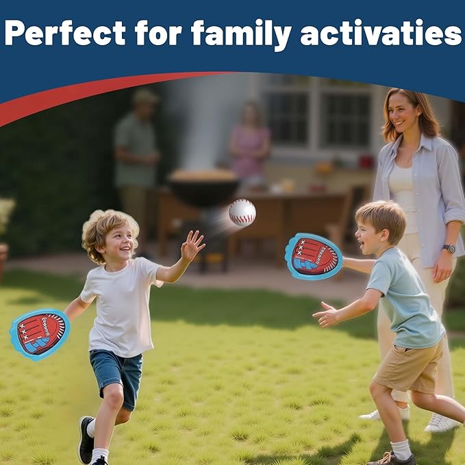 iPlay, iLearn Kid Toss Catching Ball Game, Toddler Baseball Toy Set W/ 2 Training Gloves 6 Soft Balls, Sport Outdoor Play Game for Yard Camping Activity, Birthday Gift 3 4 5 6 7 8-12 Year Old Boy Girl