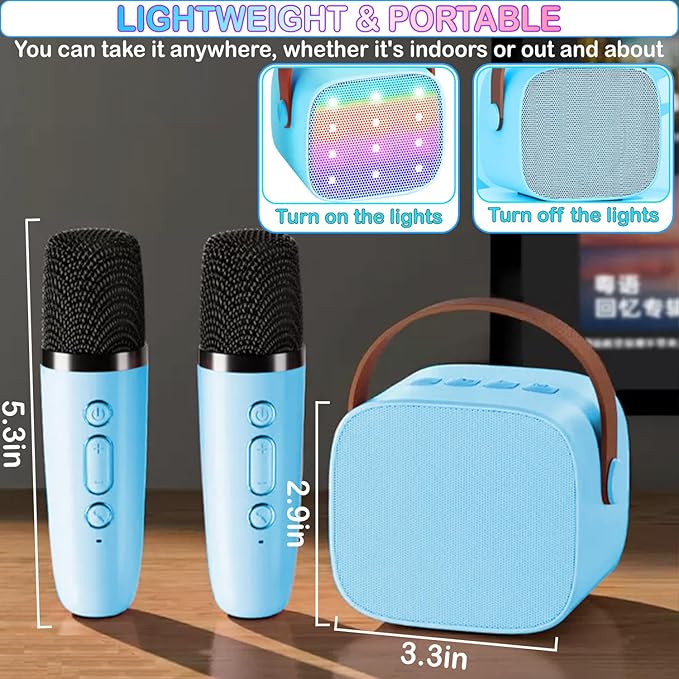 Kids Karaoke Machine, Portable Bluetooth Speaker with 2 Wireless Mics, Microphone Speaker Set with LED Lights for Home Party, Birthday Gifts for Girls Boys Kids