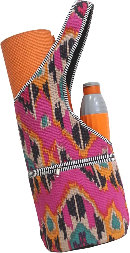 INDIAN CRAFT CASTLE Yoga Mat Bag | Tote Mat Bag | Sling Yoga Tote w/Large Side Pocket & Zipper Pocket | Yoga Mat Carrier Fits Most Size Mats