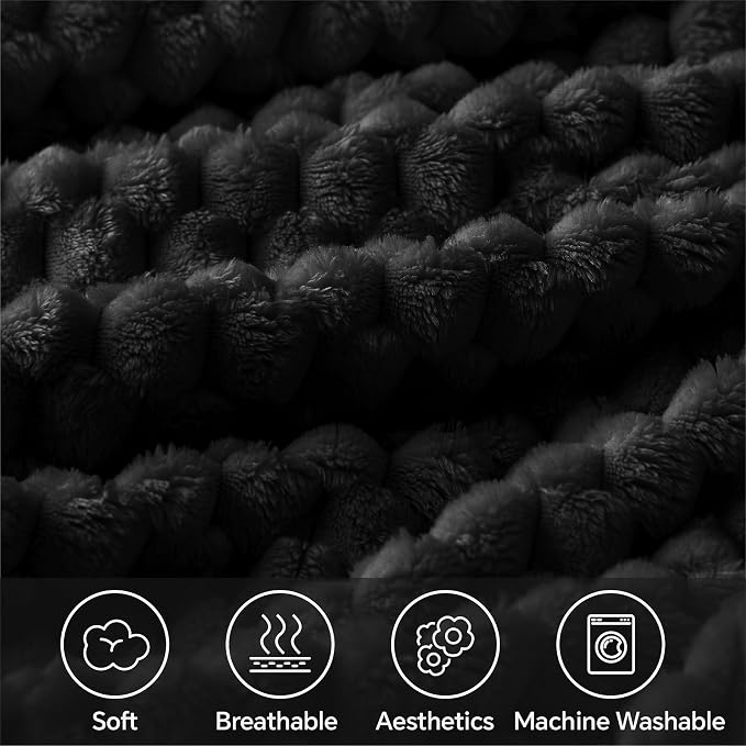 BEDELITE Black Queen Blanket for Bed, Soft Cozy Gifts for Women, 90 * 90 | 3D Jacquard Decorative Fleece Blanket, Super Soft Plush Throws, Cute Birthday Gift for Women & Men, Suitable for All Seasons