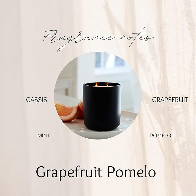 Grapefruit Pomelo Scented Candle – 12oz Luxury Soy Wax, 2-Wick in Handwoven Glass Jar, Sweet Grapefruit, Juicy Peach, Mint and Cassis Buds - 75+ Hour Clean Burn, Made in USA