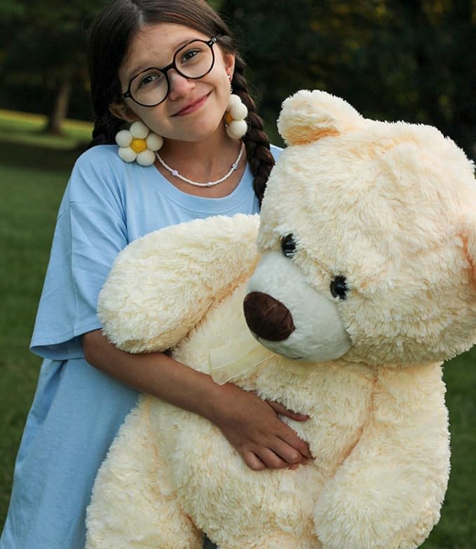 MorisMos Giant Teddy Bear Stuffed Animal 3 ft, 36 in Large Teddy Bear for Baby Shower Decor, Soft Big Stuffed Animal Plush Toy for Kid Birthday Christmas Girlfriend Valentines Gift,Beige/Cream