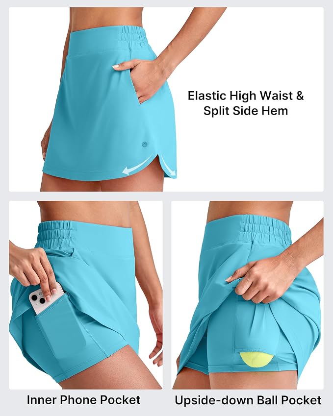 G4Free A Line Golf Skirts for Women 15'' Elastic High Waisted Tennis Skort | with 4 Pockets, Built-in Shorts, Dolphin Hems, Lightweight, Quick-dry, Breathable, Vibrant Colors, Athletic & Casual