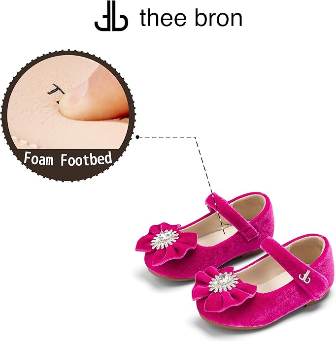 THEE BRON Mary Jane Ballet Flats - Girls' Dress Shoes with Hook & Loop Closure
