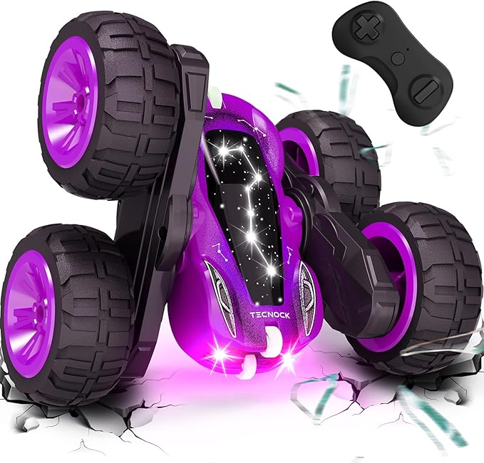 Tecnock Remote Control Car for Kids, 2.4GHz RC Cars with USB-C Easy Charging, 4WD Double Sided 360° Rotates and Flips RC Stunt Car, Toys Gift for Boys and Girls Ages 6-8, 8-12