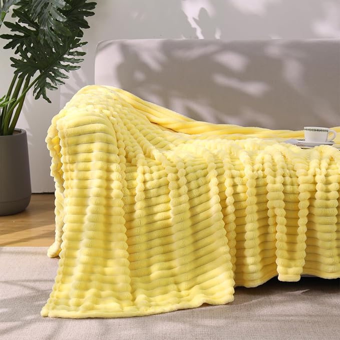 Banana Yellow Throw Blanket for Couch Sofa 50”x60” Striped Design | Fleece Blankets Room Home Decor Lightweight Plush Soft Cozy Gifts for Women Mom