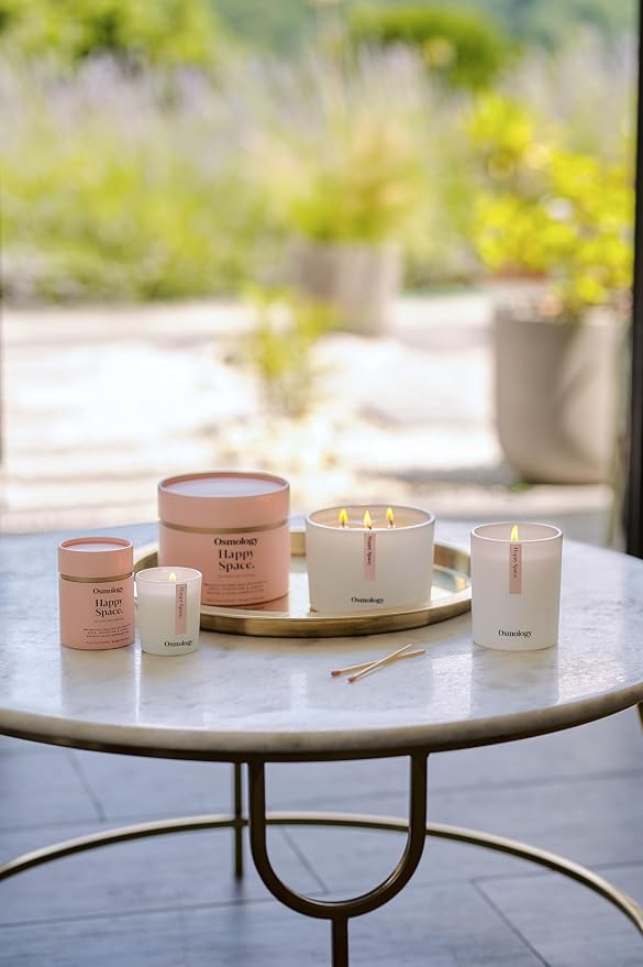 Happy Space Aromatherapy Candle – Rose, Geranium & Jasmine Scented Candle, Plant-Based Wax, Mini 2.5 oz, 15 Hour Burn Time, Uplifting & Relaxation Candle