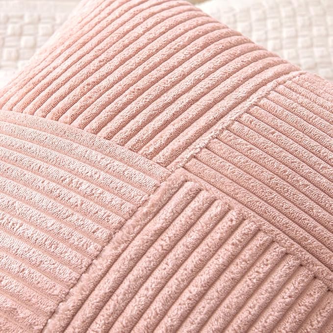 MIULEE Pink Decorative Lumbar Throw Pillow Covers 12x20 Inch 2 Pack | Boho Farmhouse Pillow Covers, Soft Cross Corduroy Patchwork Textured Cushion Cases For Bed Sofa