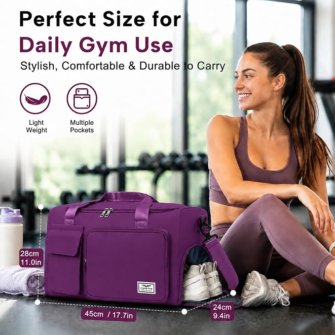 FIORETTO Women's Gym Duffle Bag with Shoes Compartment, 30L Capacity, Ideal for Travel, Gym, Sports, Duffel, Weekender