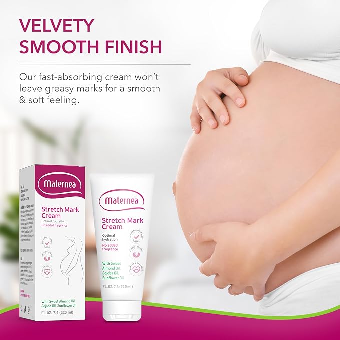 Stretch Mark Cream for Pregnancy – Nourishing Maternity Skin Care with Almond, Jojoba Oils, Vitamins C and E – Helps Hydrate and Improve the Look of Stretching Skin – 5 fl oz (150 ml)