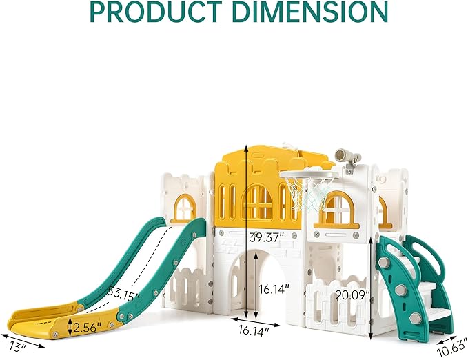 Toddler Slide 8 in 1 Toddler Playset for Toddlers Age 1-3, Baby Playset for Indoor Outdoor Playground with Climber, Crawling Tunnel, Basketball Hoop, Telescope, Toy Storage
