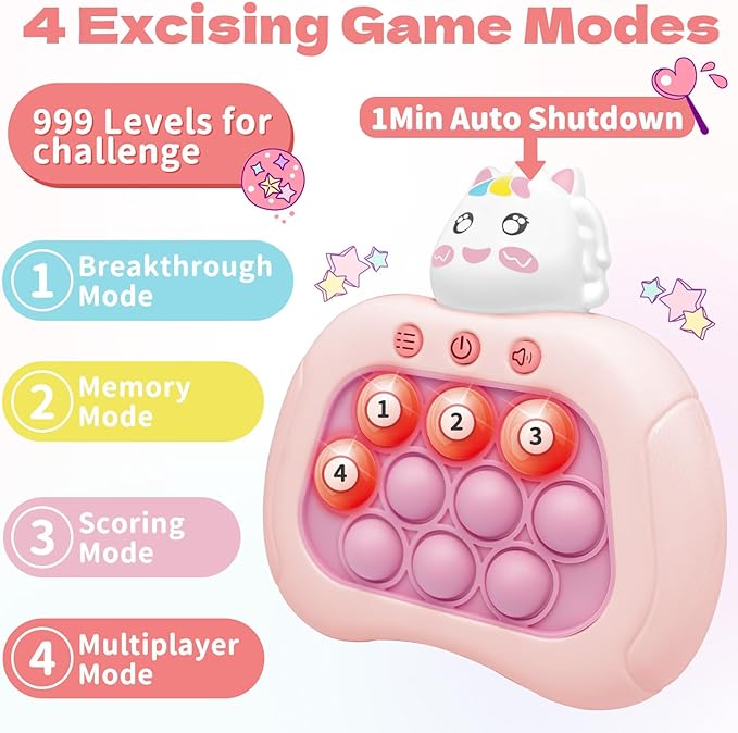 Unicorn Pop Fidget Game Toys, Light Up Fidget Toy with 1 Min Auto-Off Electric Pop Bubble Game Controller Handheld Puzzle Game Sensory Toys Birthday for Kids Girls