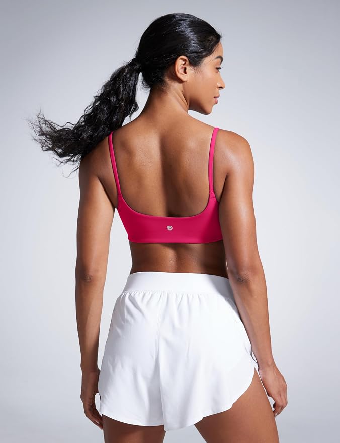 CRZ YOGA Butterbreeze Scoop Neck Sports Bras for Women - Spaghetti Straps Wireless Workout Padded Gym Cami Top