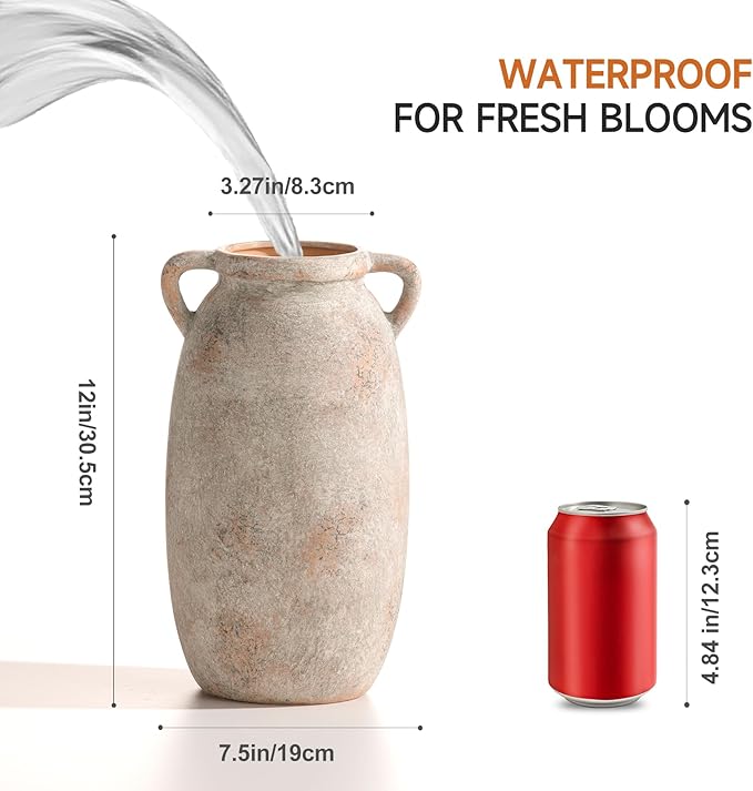 Dobbyby Ceramic Flower Vase 12 inch Farmhouse Rustic Vase Decorative Pottery Terracotta Tall Vases for Home Decor Table Mantle Fireplace Living Room Bathroom Wedding Centerpiece (Large-Terracota)