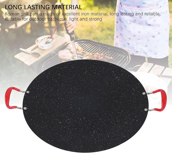 Non Stick Korean Grill Pan, Round BBQ Griddle Pan with Silicone Handle Design, High Temperature Resistant, Suitable for Camping, Outdoor Barbecue (Medium 80 X 60 X 53cm / 31.5 X