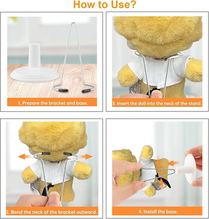 6 Pack Doll Stands, White Adjustable Display Holder for 4" to 8" Dolls, Action Figure Stand Compatible for Labubu Display, Accessories for Labubu
