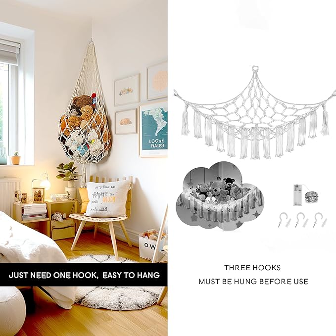 Novel Amdermi Stuffed Animal Hammock Corner Hanging Net for Stuff Aniaml Storage Macrame Toy Display Plush Toy Holder-Perfect for The Tiny Space Walls (cream, XXL)