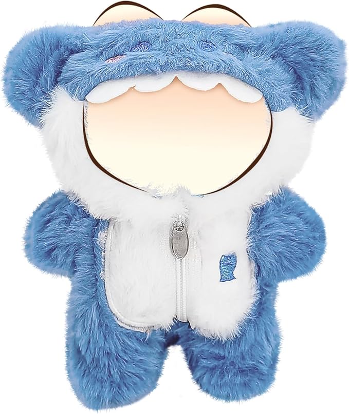 Clothes for 17cm Dolls, Cute Dinosaur Shark Bunny Outfit, Soft Accessories Set, Zip-Up Style (No Doll) Blue Shark
