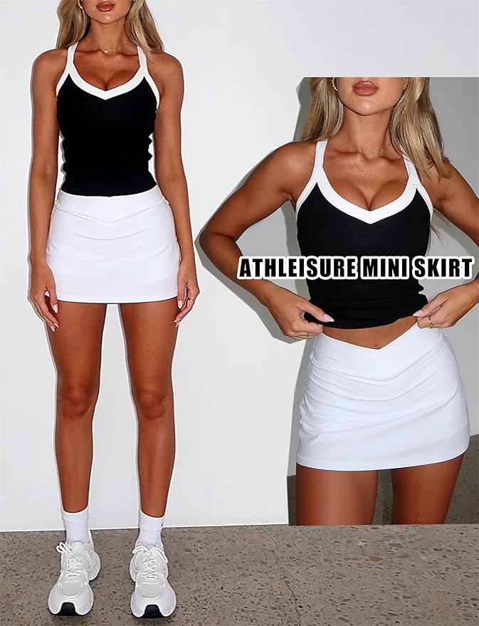 OZICERD High Waisted Golf Skort Tennis Skirt for Women Bodycon Mini Skirt Short Pickleball Athletic Skirt with Shorts