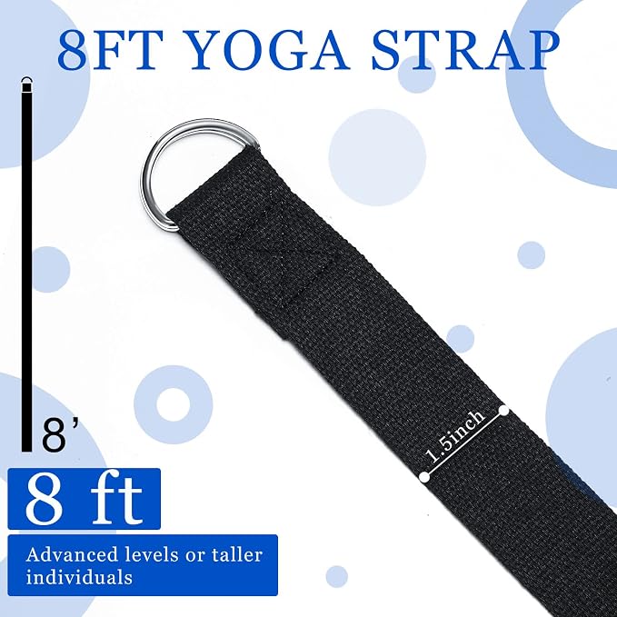 6 Pcs Yoga Strap for Stretching 8 ft Yoga Exercise Adjustable Straps Bands with Safe D Ring Buckle for Pilates, Gym Workouts, Fitness, Physical Exercise, Dance, Improve Flexibility