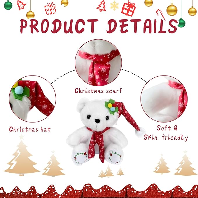 Christmas Teddy Bear Stuffed Animal 2025 Polar Bear Stuffed Animal Christmas Plush Toys Gifts for Kids Adult Birthday Holiday Indoor or Outdoor Home Party Decorations