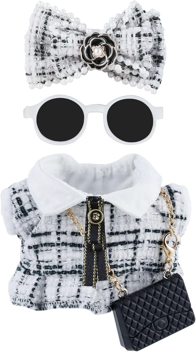 Doll Clothes 15cm White Outfits for Dolls Elegant Dress Headband Bow Tie Glasses and Bag Exquisite Clothes Accessories Compatible with Doll(White Bow)