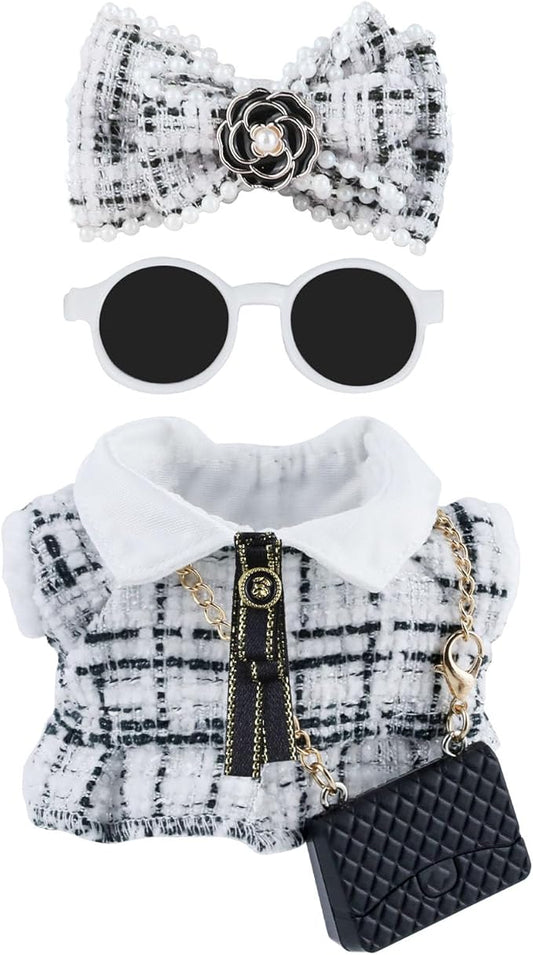 Doll Clothes 15cm White Outfits for Dolls Elegant Dress Headband Bow Tie Glasses and Bag Exquisite Clothes Accessories Compatible with Doll(White Bow)