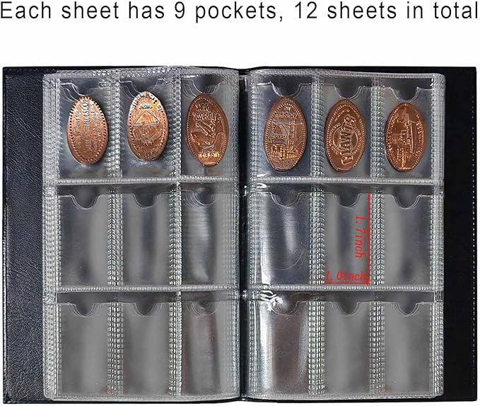 108 Pockets Pressed Penny Collecting Album Book, Portable Smashed Pressed Penny Album Book Holder for Collectors, Suitable for Work or Travel