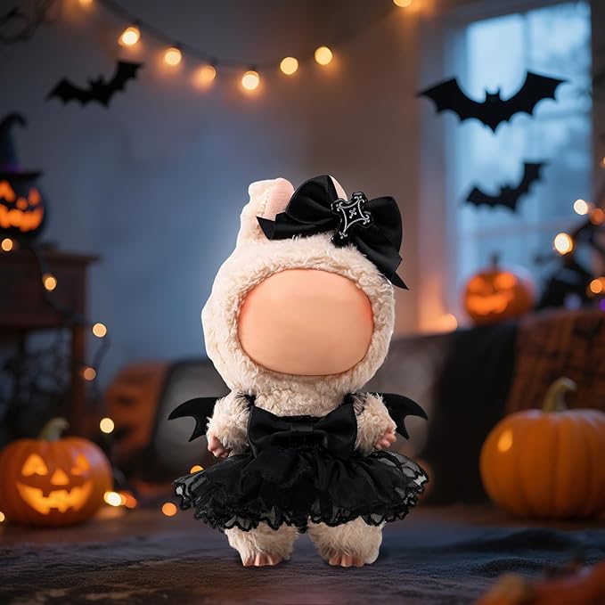 Clothes for labbuu Dolls - Cute Outfit for 6 3/4 Inch (17cm) labbuu Accessories, 2-Piece Doll Clothes Black (Doll Not Included) - Perfect for Collectors and Dress-Up (Halloween Bat Dress Set A)