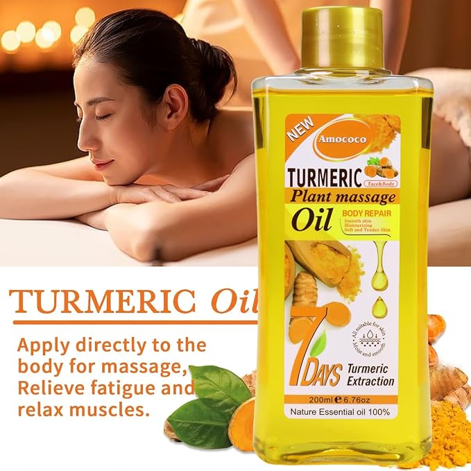 3Pacsk Turmeric Body Oil, Deep Moisturizing Treatment with Sweet Almond Oil, Vitamin E, and Collagen, 6.76 oz*3