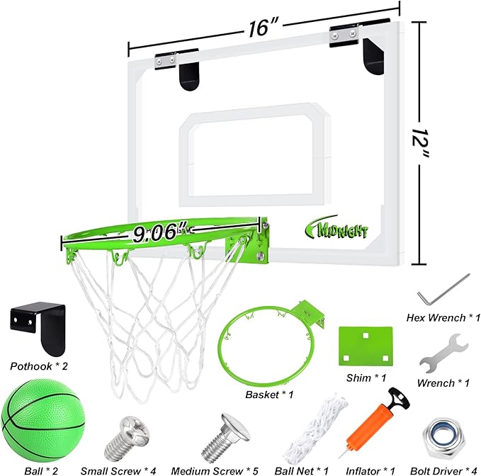 AOKESI Mini Portable Basketball Hoop Indoor Glow in The Dark, Over The Door Basketball Net Goal for Room Outdoor Play Game Toys Gift for Adult Kids Boys 5 6 7 8 9 10