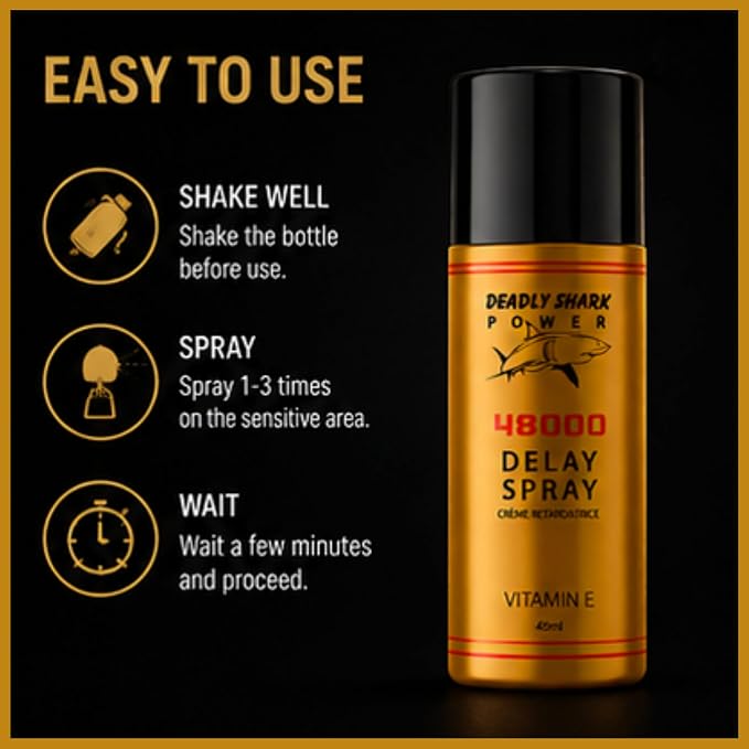 Deadly Shark 48000 Delay Spray for Men with Vitamin E, Male Performance Support Spray for Temporary Sensitivity Reduction, Long Lasting Comfort Formula, 1.52 fl oz (45 ml)