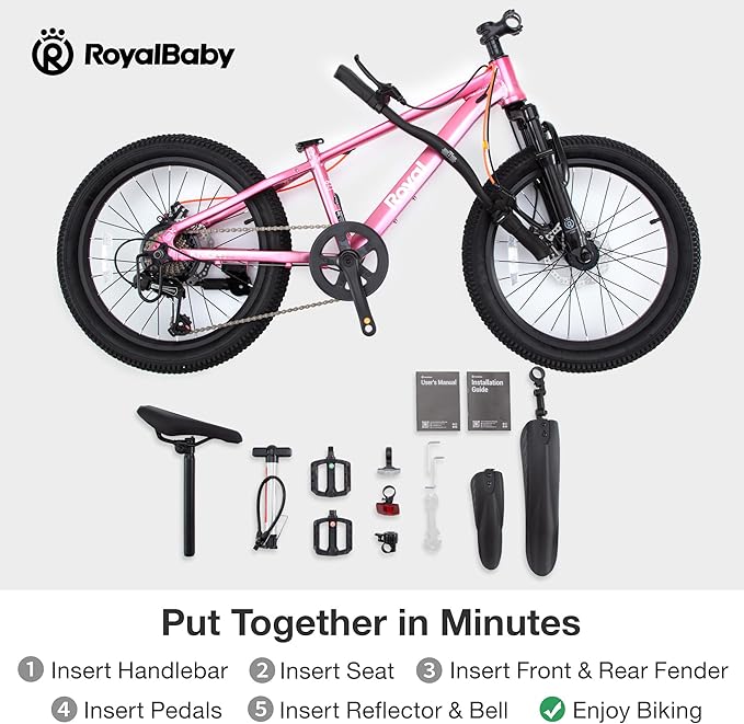 RoyalBaby Kids Mountain Bike for Boys and Girls, Ultra-Light Aluminum 20-26 Inch Wheel Bicycle for 6-14 Years Old Children, 7/21-Speeds Drivetrain