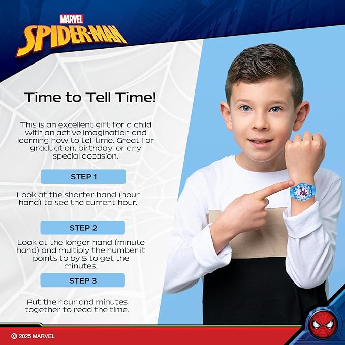 Marvel Spiderman Watch for Kids - Spiderman Watch Boys - Spider-Man Watches for Boys 4-6 - Toys - Kids - Marvel Toddler - Silver Case - 3D Silicone Plastic Strap