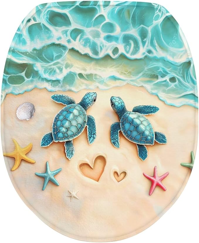 Sea Turtle Toilet Seat Lid Covers for Bathroom Toilet Bowl Cover Lid with Elastic Green Sea Turtle Universal Fit Elongated Oval Round Lid Bottom Soft Bathroom Replacement