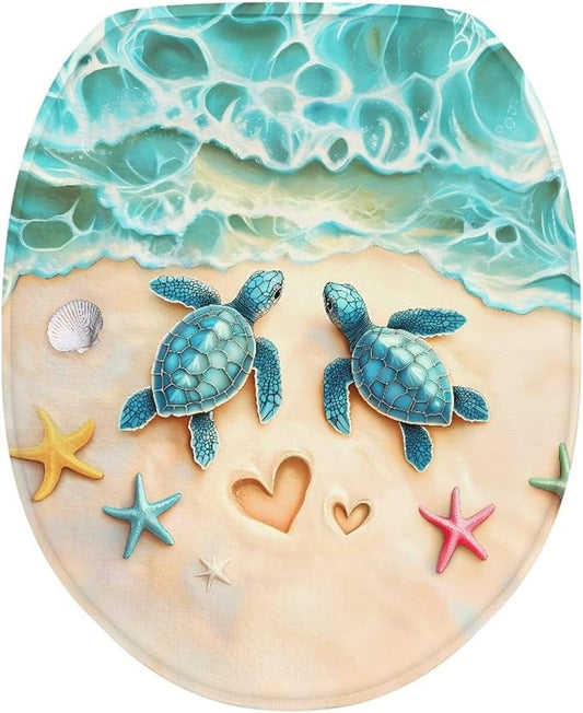 Sea Turtle Toilet Seat Lid Covers for Bathroom Toilet Bowl Cover Lid with Elastic Green Sea Turtle Universal Fit Elongated Oval Round Lid Bottom Soft Bathroom Replacement