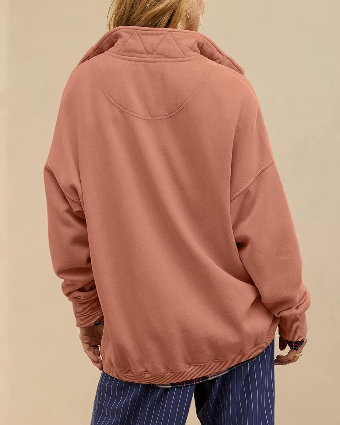 Gacaky Sweatshirt for Women Oversized Casual Long Sleeve Button Henley Neck Pullover Tops Fashion Outfits Clothes