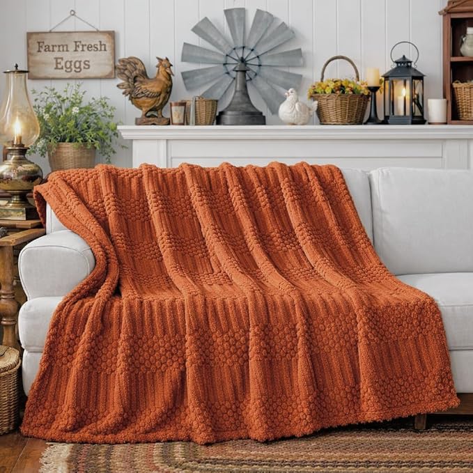 Rust Throw Blanket - Soft & Fluffy Fleece, Cute & Aesthetic, Perfect for Sofa, Couch, Chair, Bed, Living Room & Bedroom, All-Season Use, Plush & Cozy Decorative Blanket